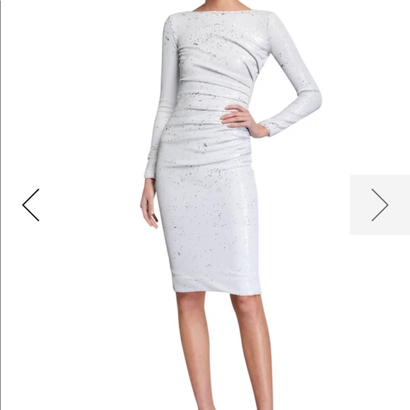 DRESS THE POPULATION WHITE SEQUIN DRESS - Picture 1 of 9